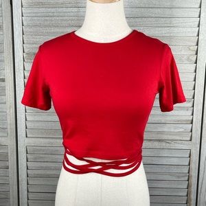 HOXTON HAUS Strappy Wrap Crop Top Red-Medium